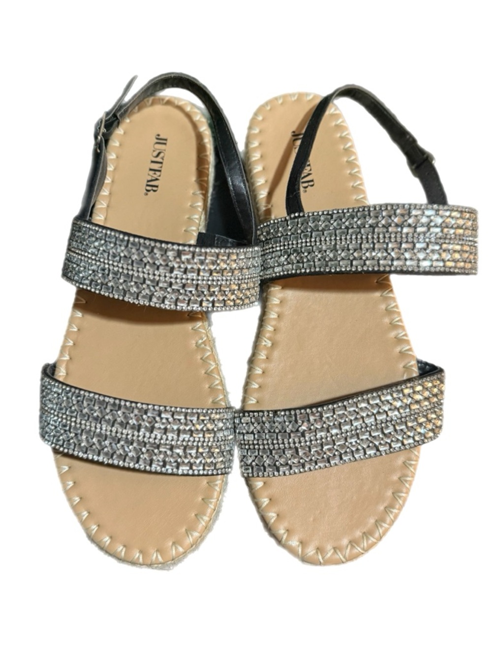 JustFab Silver Crystal Two-Strap Slingback Sandals